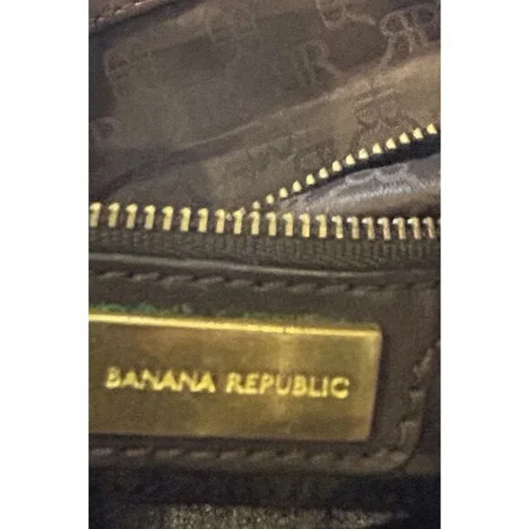 Banana Republic Brown Leather Bucket Tote Shoulder Bag Hobo Brass - Picture 9 of 15